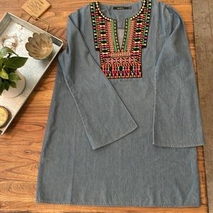 Embroidered denim tunic or short dress - arc & co. - NWOT